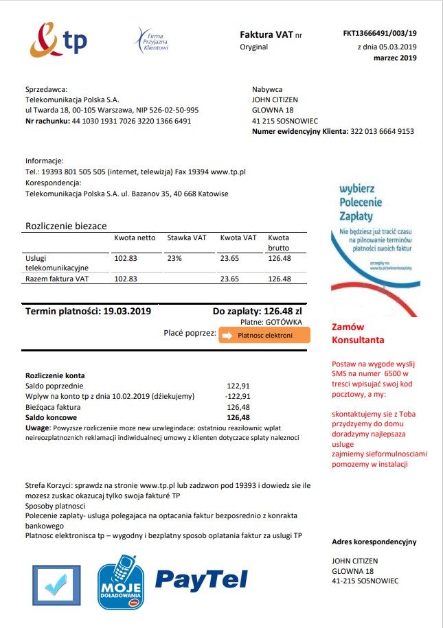 Poland TP utility bill template in Word and PDF format